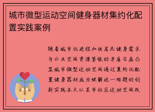 城市微型运动空间健身器材集约化配置实践案例