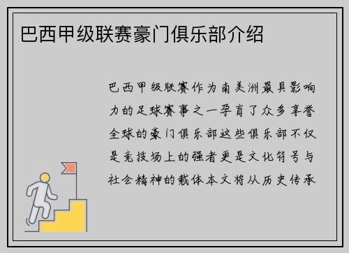 巴西甲级联赛豪门俱乐部介绍